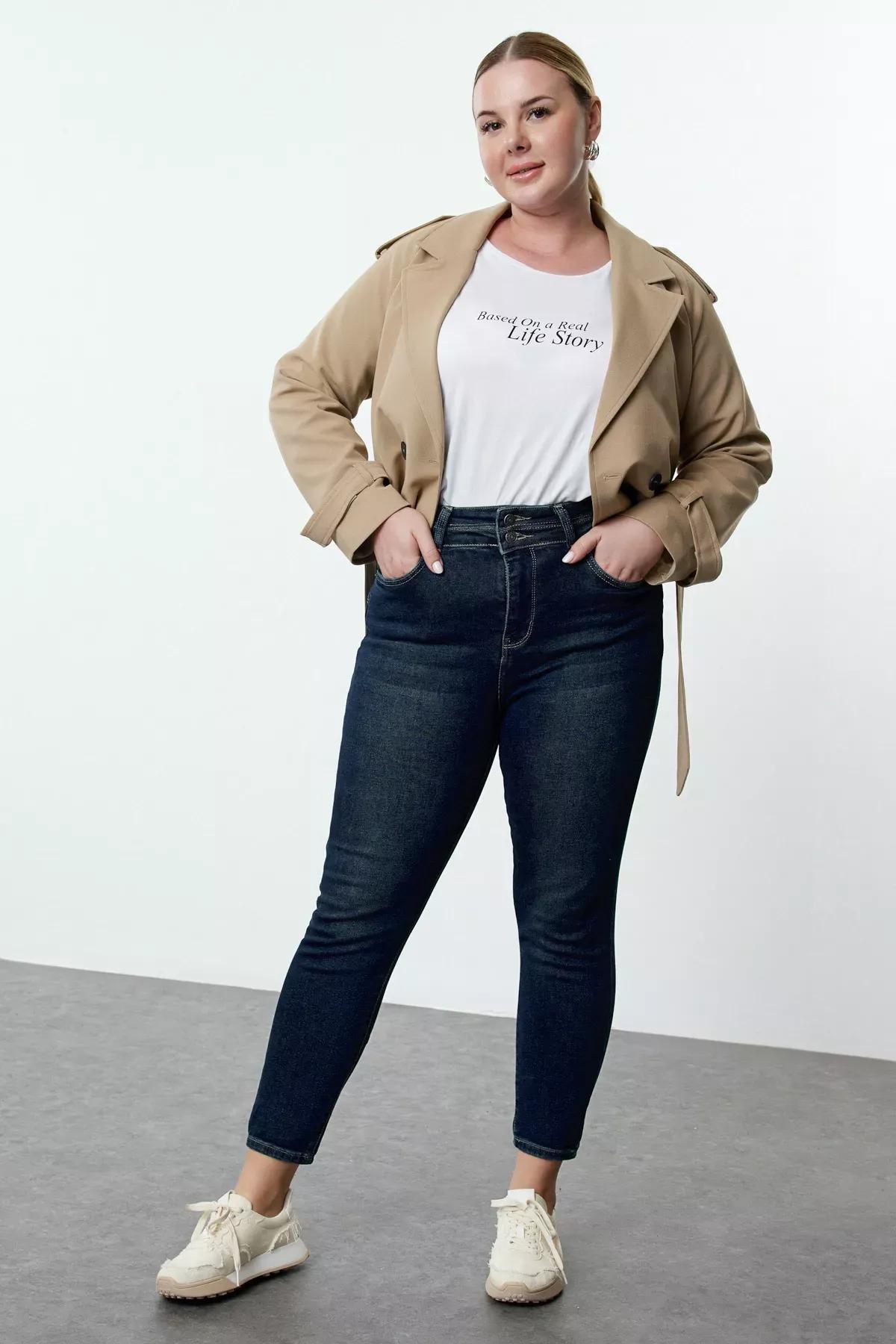 Navy High Waist Plus-Size Skinny Jeans, , large image number 0