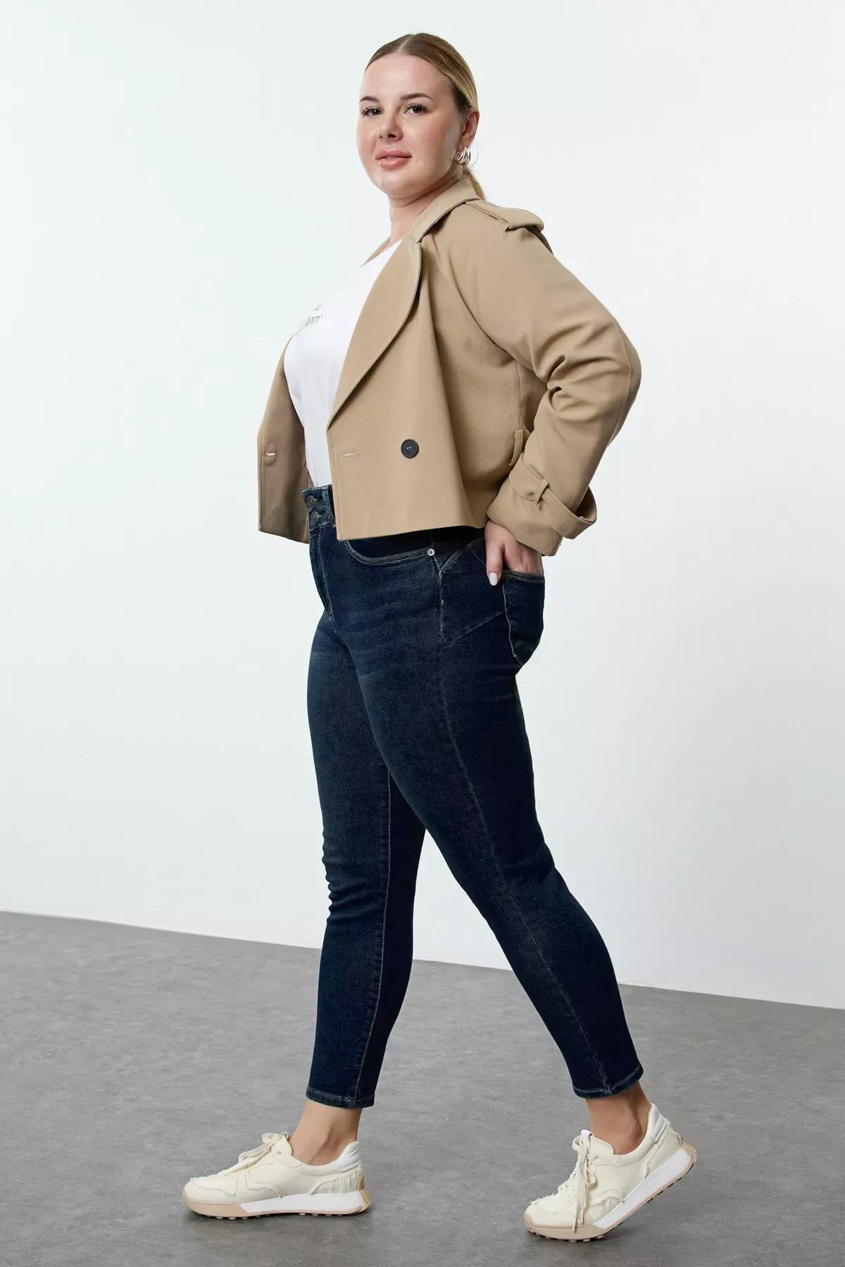 Navy High Waist Plus-Size Skinny Jeans, , large image number 1