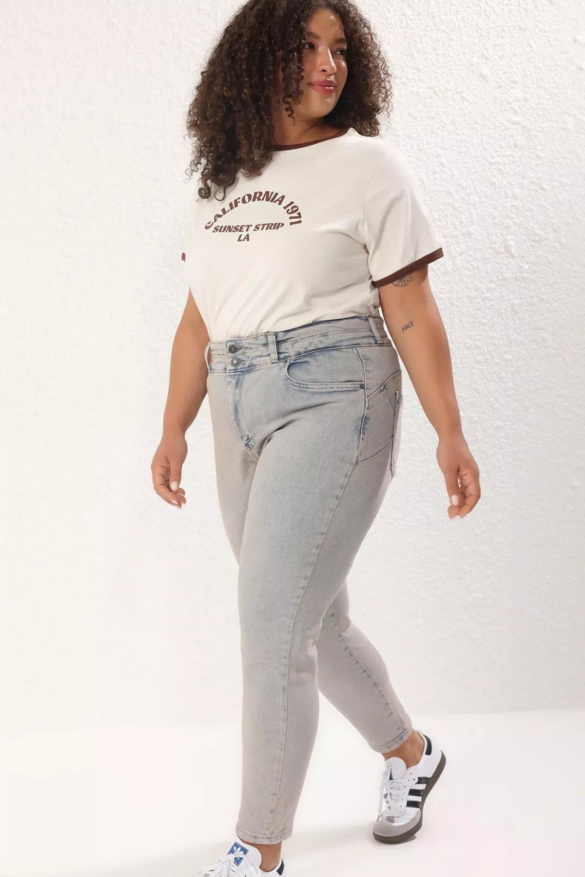 Blue High Waist Stretchy Skinny Plus-Size Jeans, , large image number 2