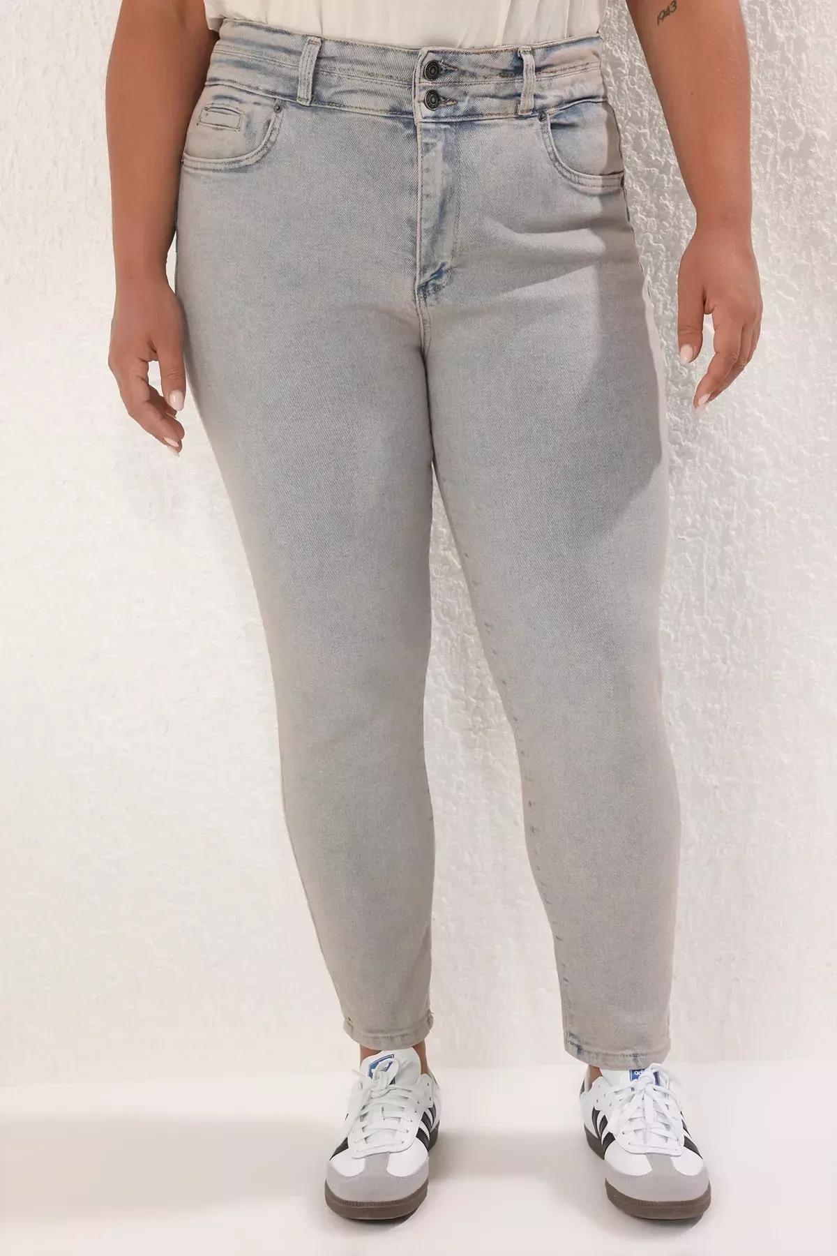 Blue High Waist Stretchy Skinny Plus-Size Jeans, , large image number 4