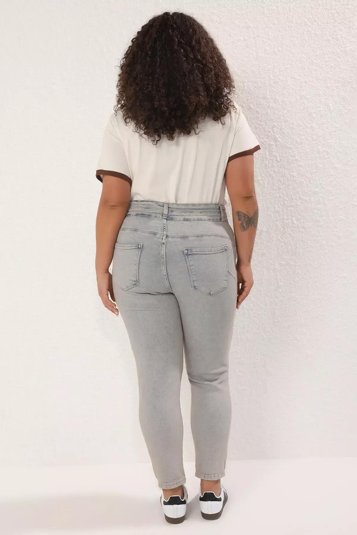 Blue High Waist Stretchy Skinny Plus-Size Jeans, , large image number 7