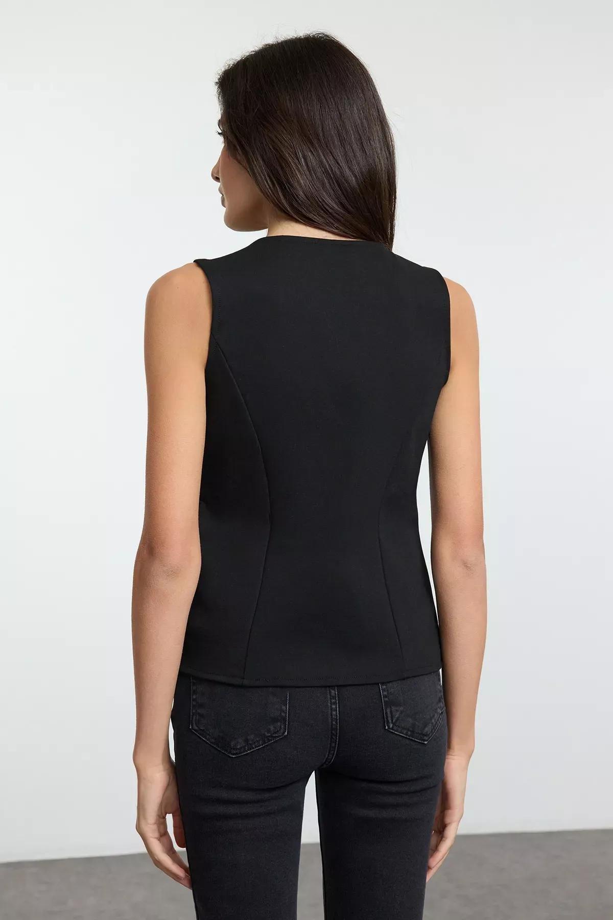 Black V-Neck Knit Vest, BLACK, large image number 4