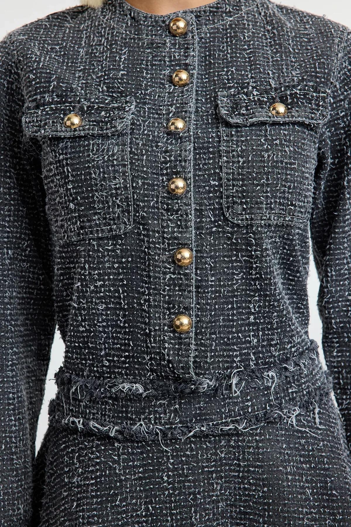 Grey Detailed Denim Dress, Grey, large image number 3