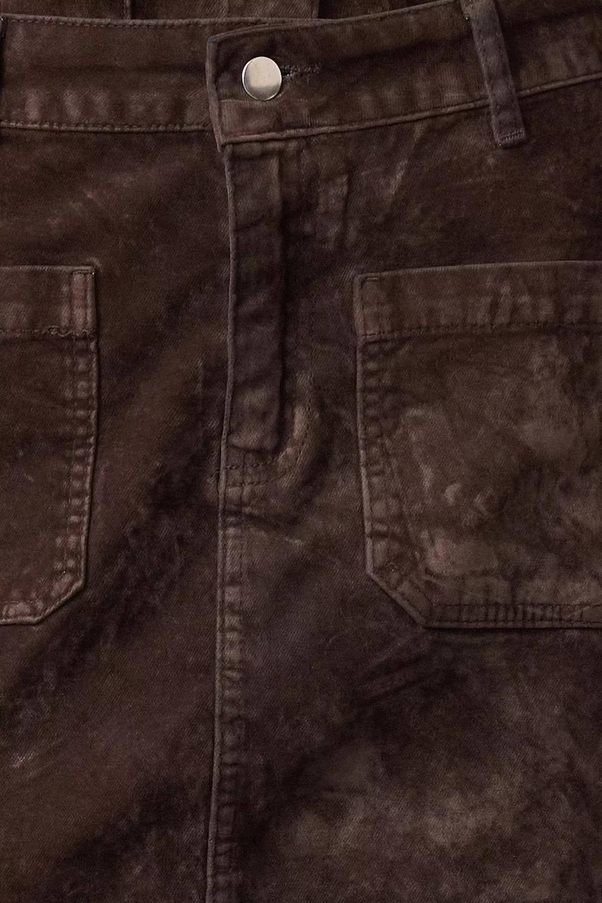 Brown Suede Mini Denim Skirt, Brown, large image number 4