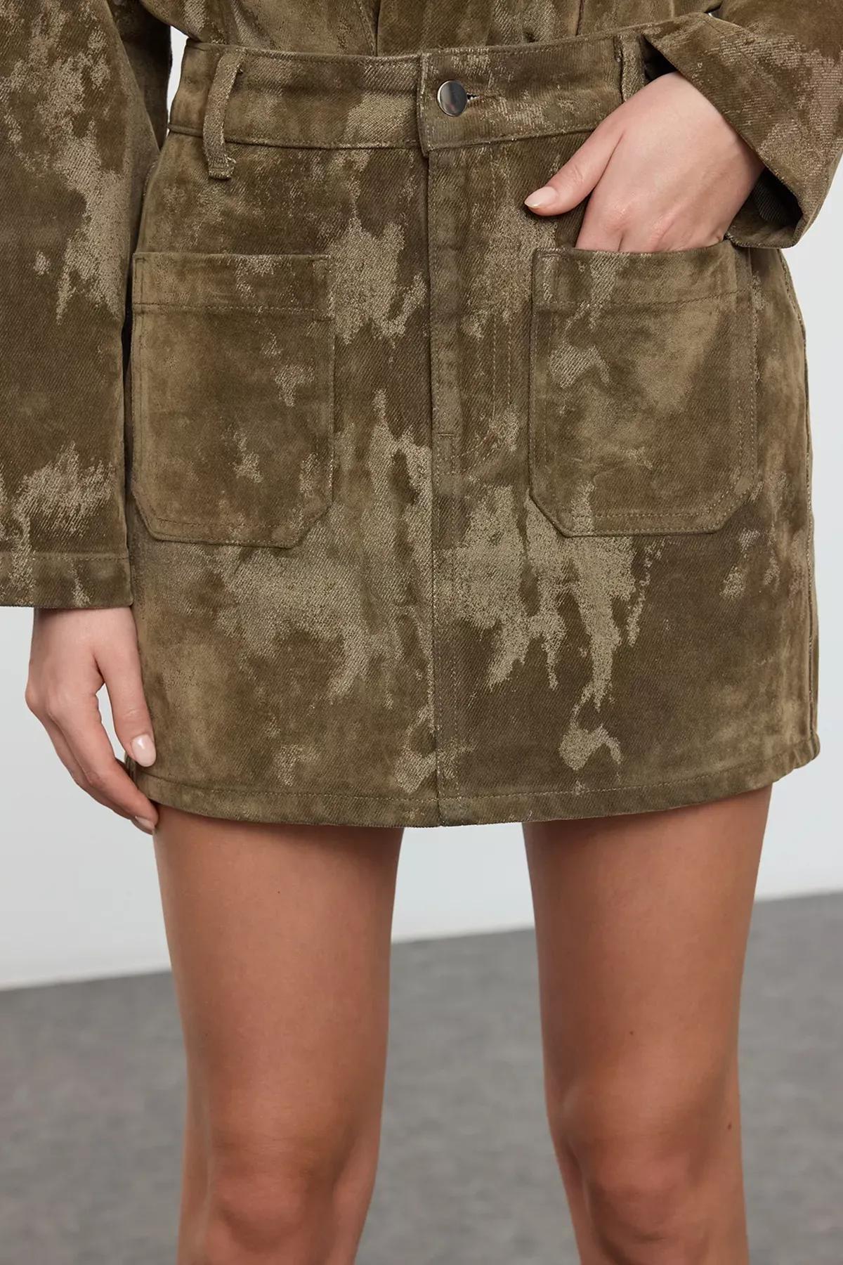 Green Suede Mini Denim Skirt, , large image number 4