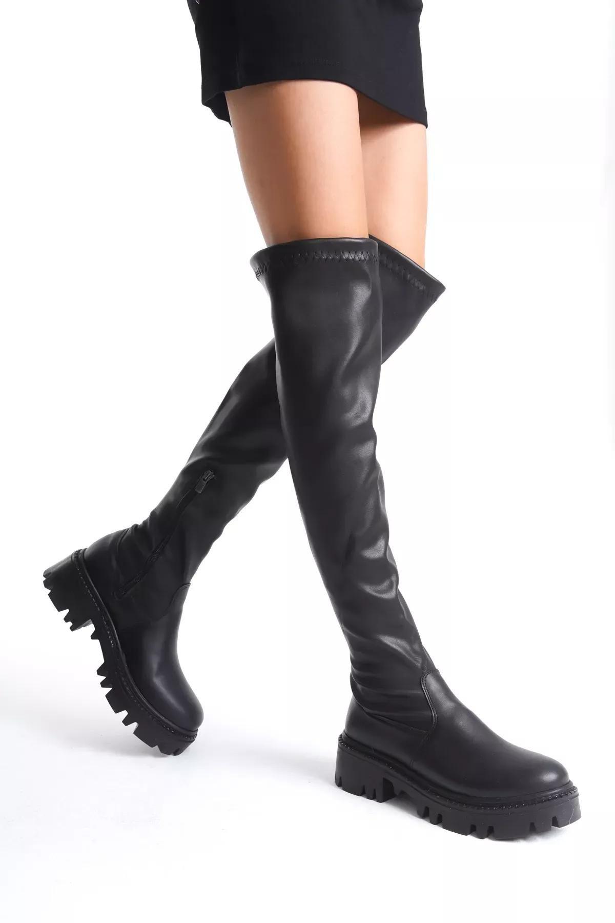 Black Over-Knee Chunky Boots, , large image number 3