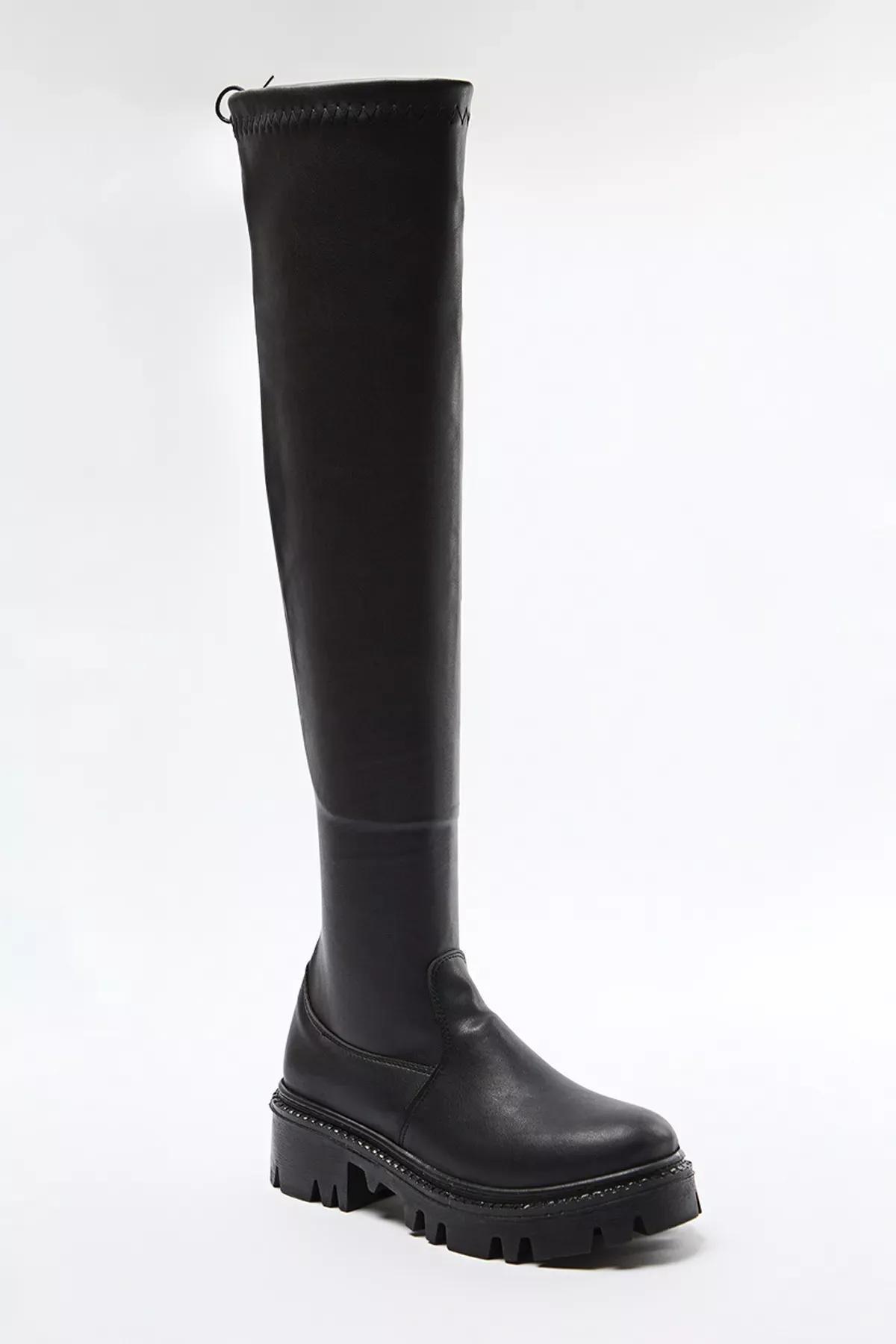 Black Over-Knee Chunky Boots, , large image number 4
