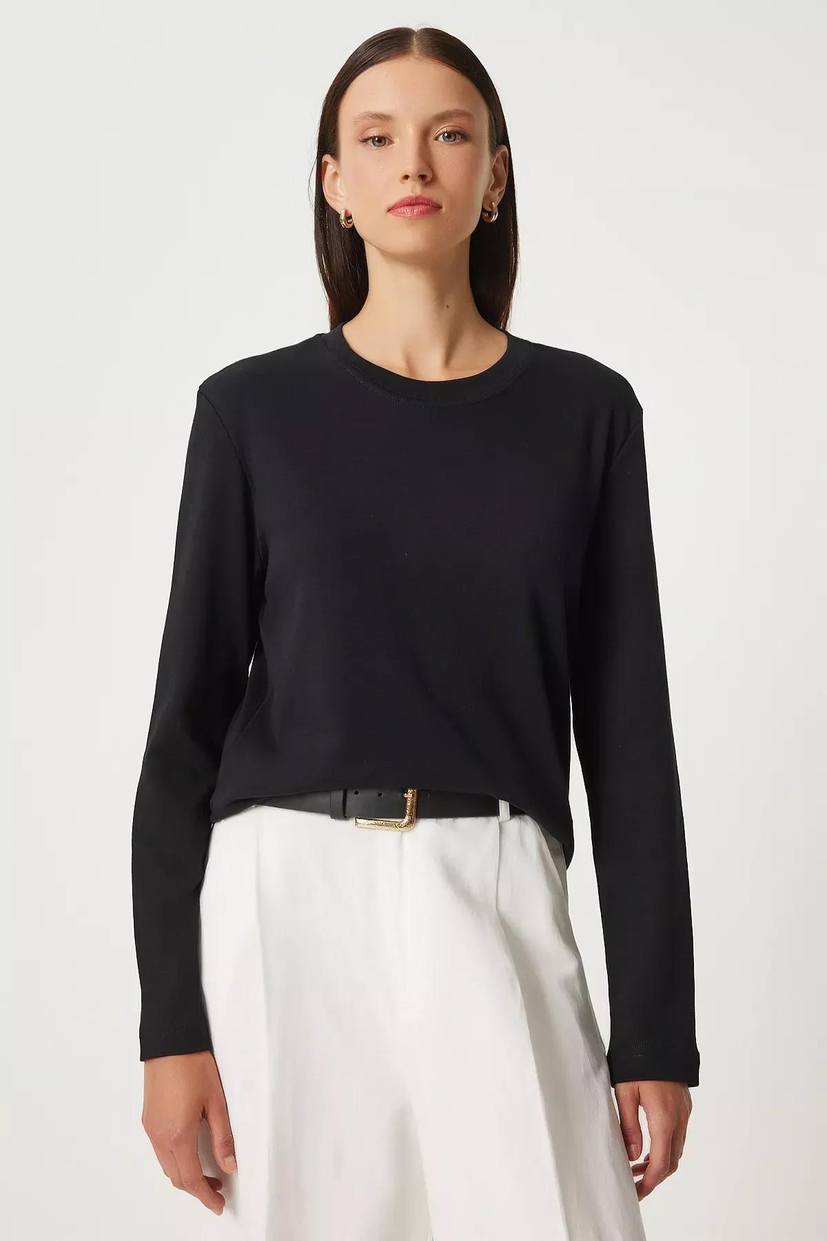 Black Basic Knitted Blouse, , large image number 0