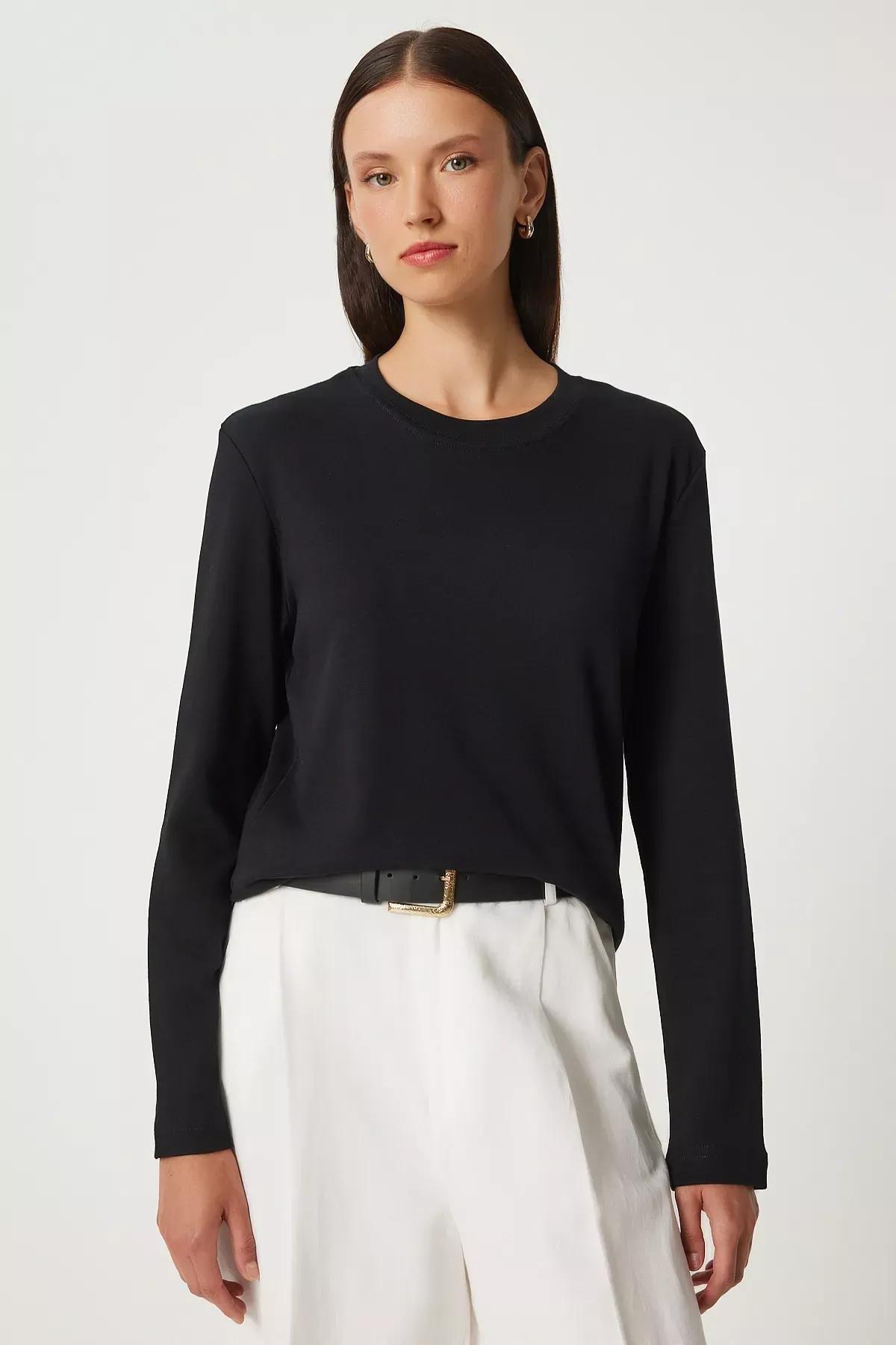 Black Basic Knitted Blouse, , large image number 1
