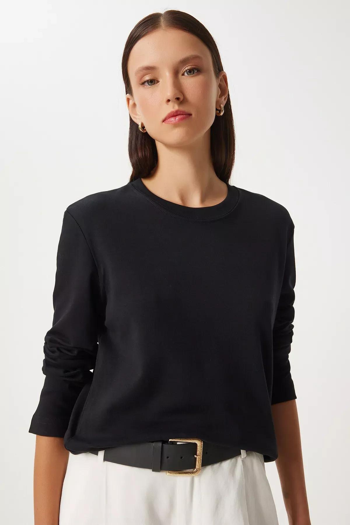 Black Basic Knitted Blouse, , large image number 2