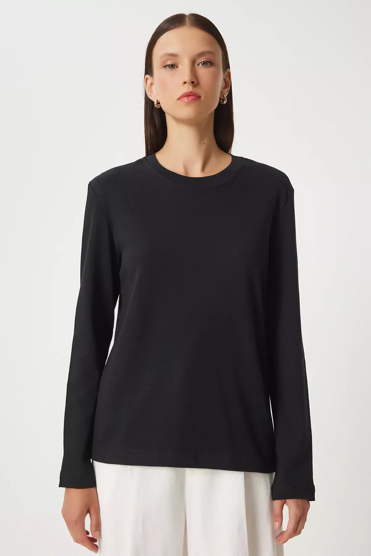 Black Basic Knitted Blouse, , large image number 3
