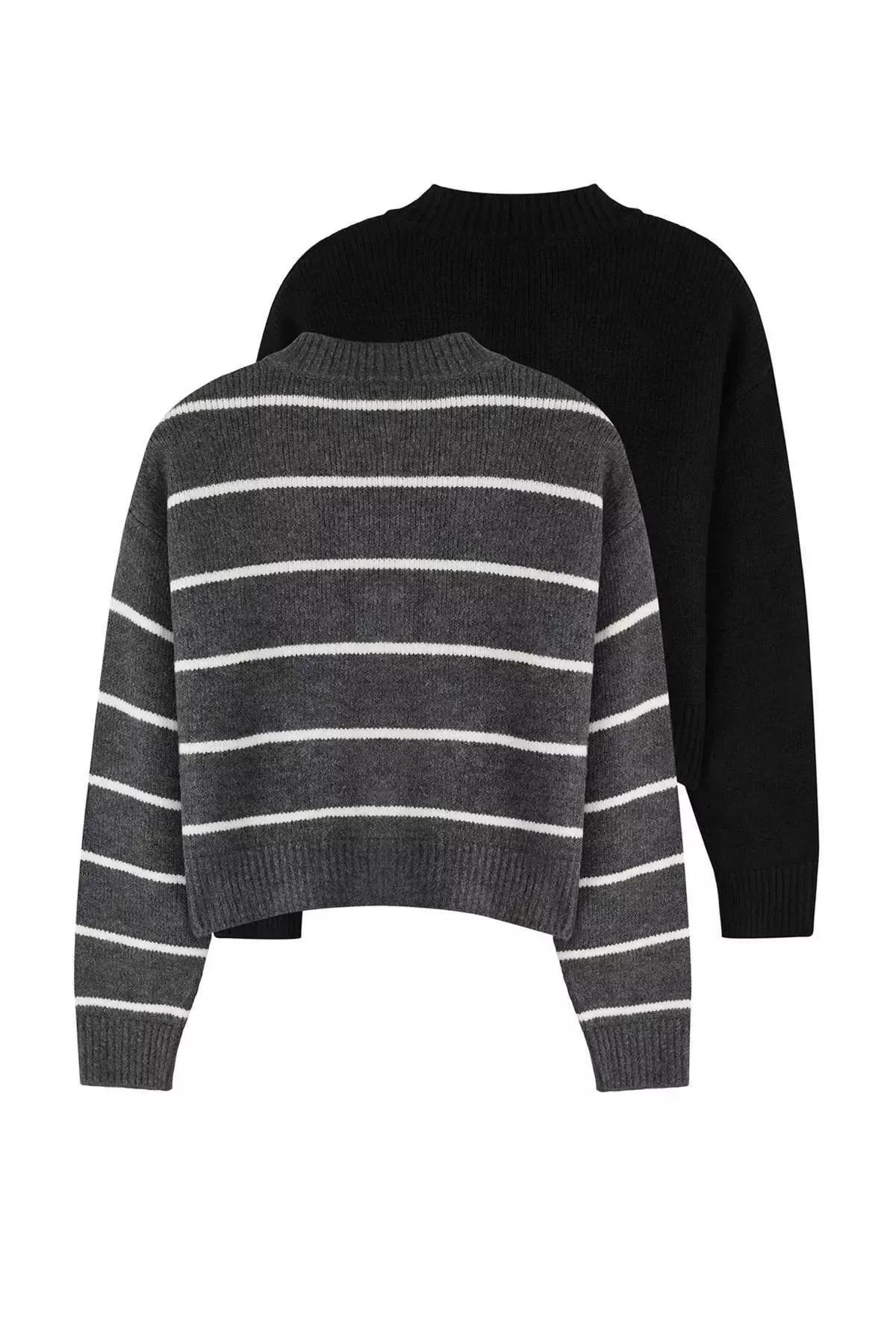 Black-Grey Knitted Cardigan, Set of 2, , large image number 6