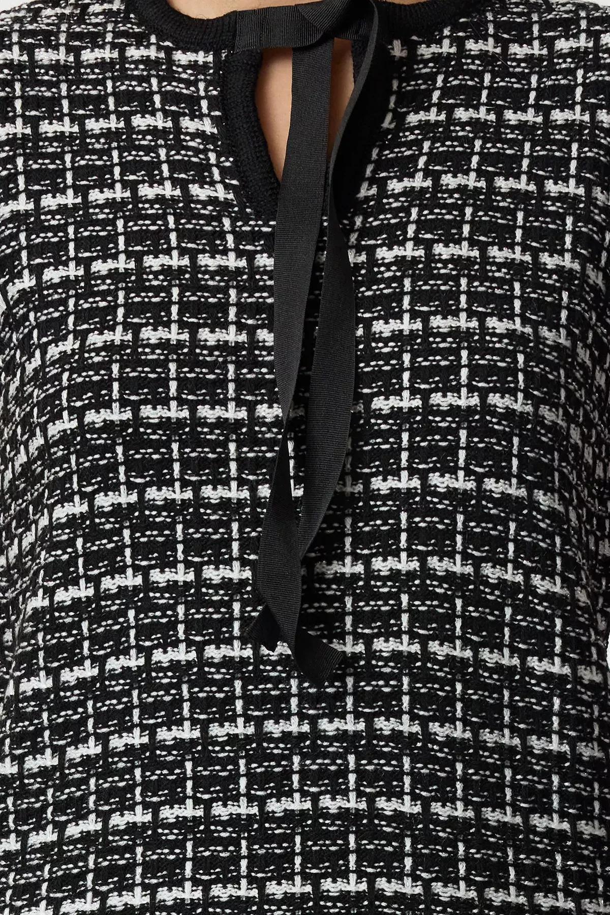 Black Tweed Knitted Mini Dress, BLACK, medium