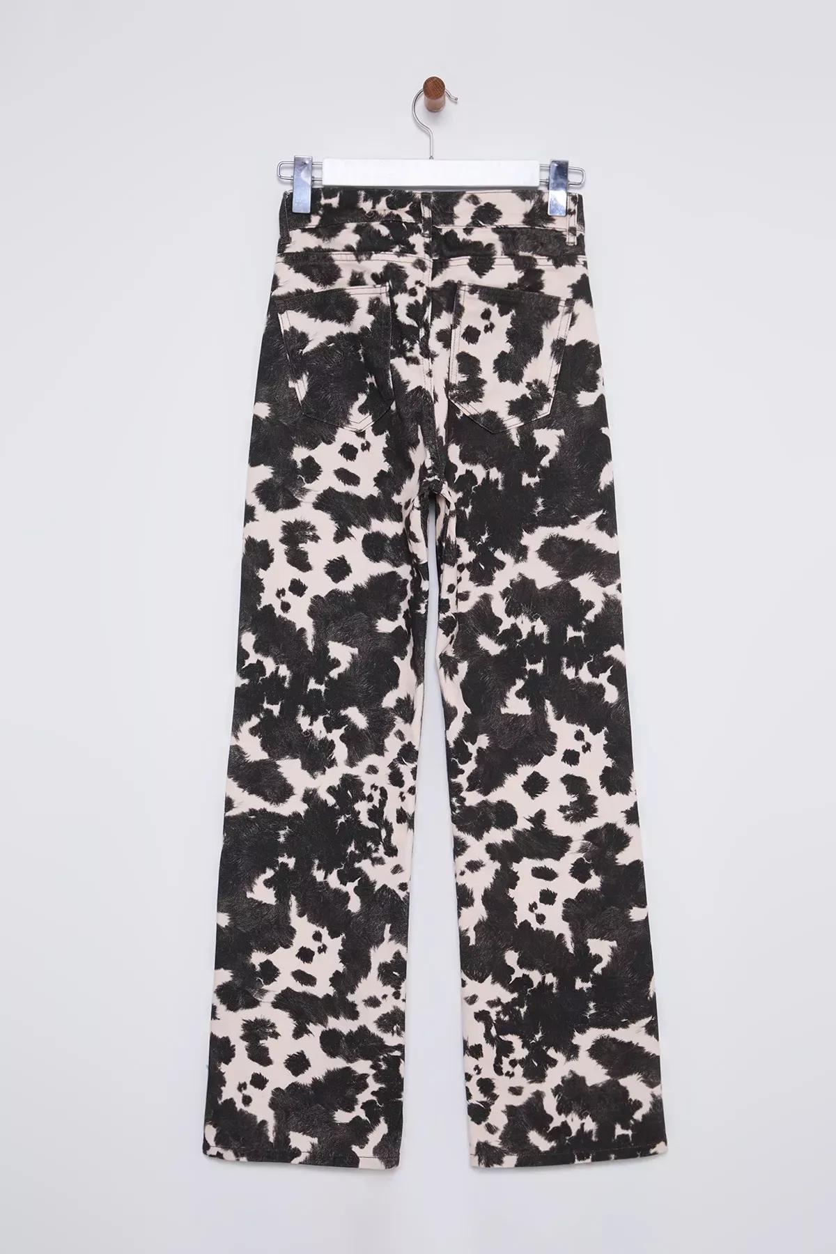 Brown Cow Print Wide Leg Jeans, , large image number 6