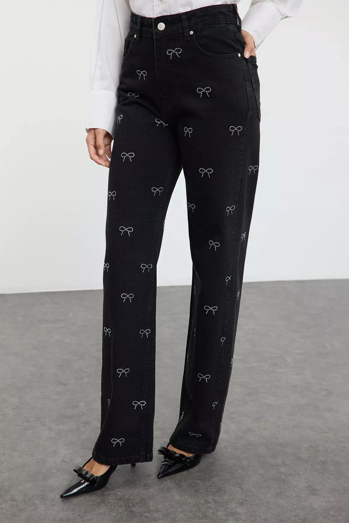 Black High-Waist Wide Leg Jeans, , large image number 0