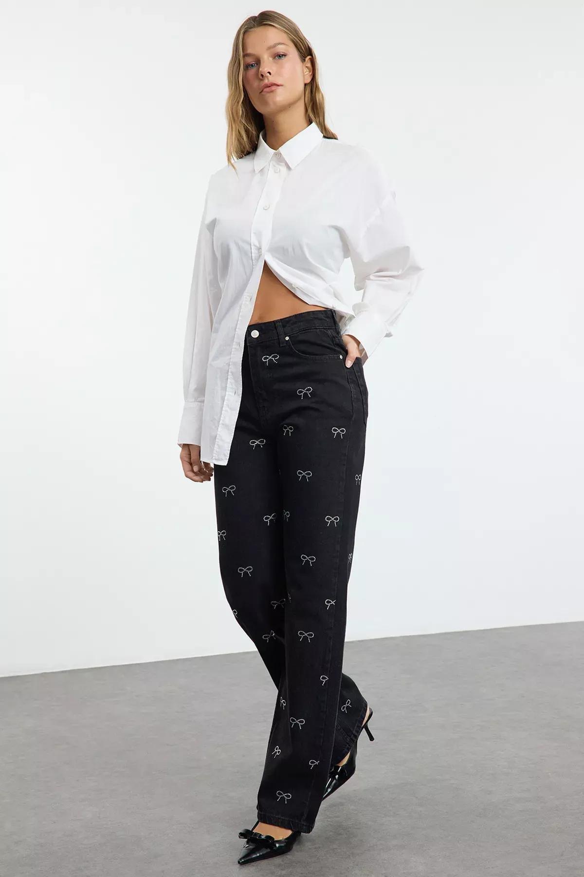 Black High-Waist Wide Leg Jeans, , large image number 1