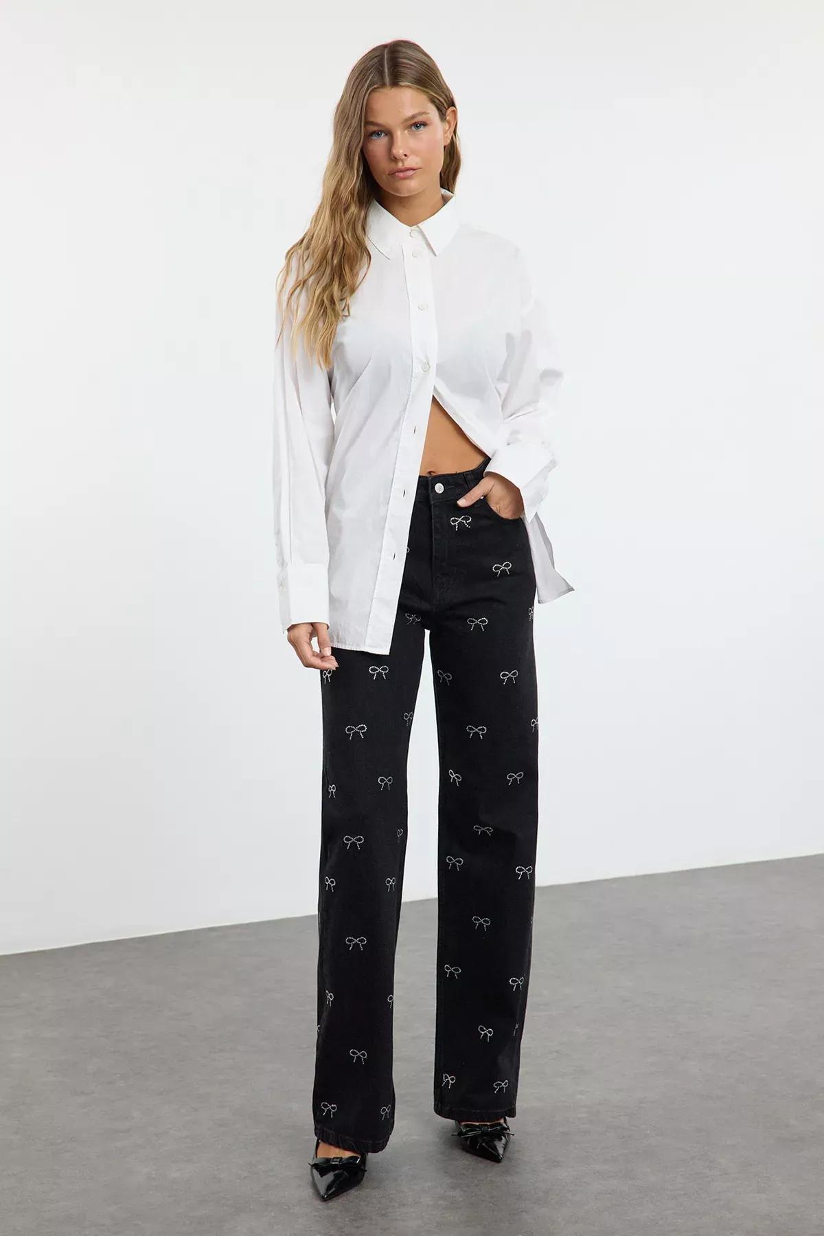 Black High-Waist Wide Leg Jeans, , large image number 2