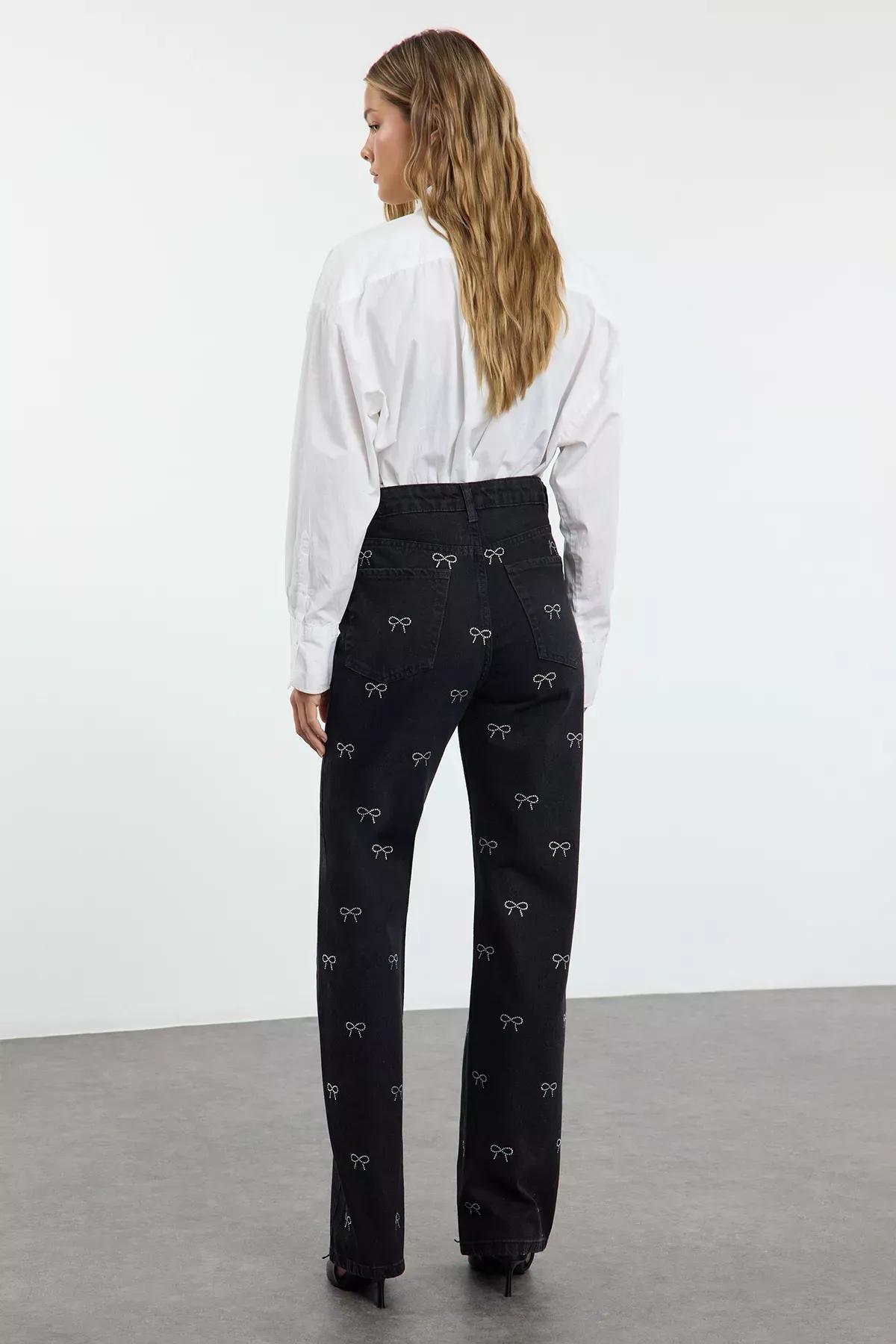 Black High-Waist Wide Leg Jeans, , large image number 4