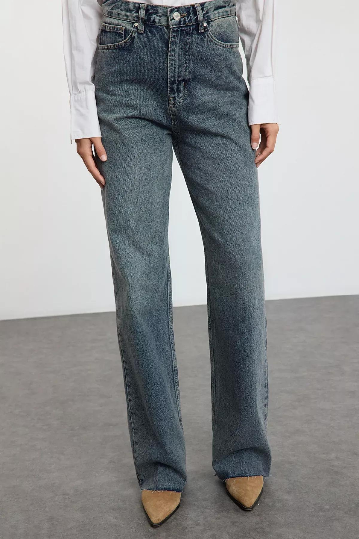 Blue High-Waist Wide Leg Jeans, , large image number 2