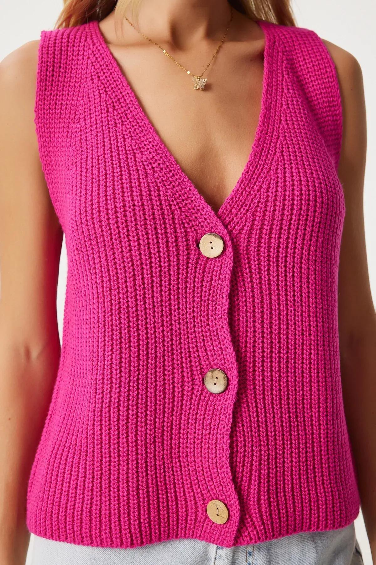 Pink V-Neck Knitwear Vest, Pink, large image number 2