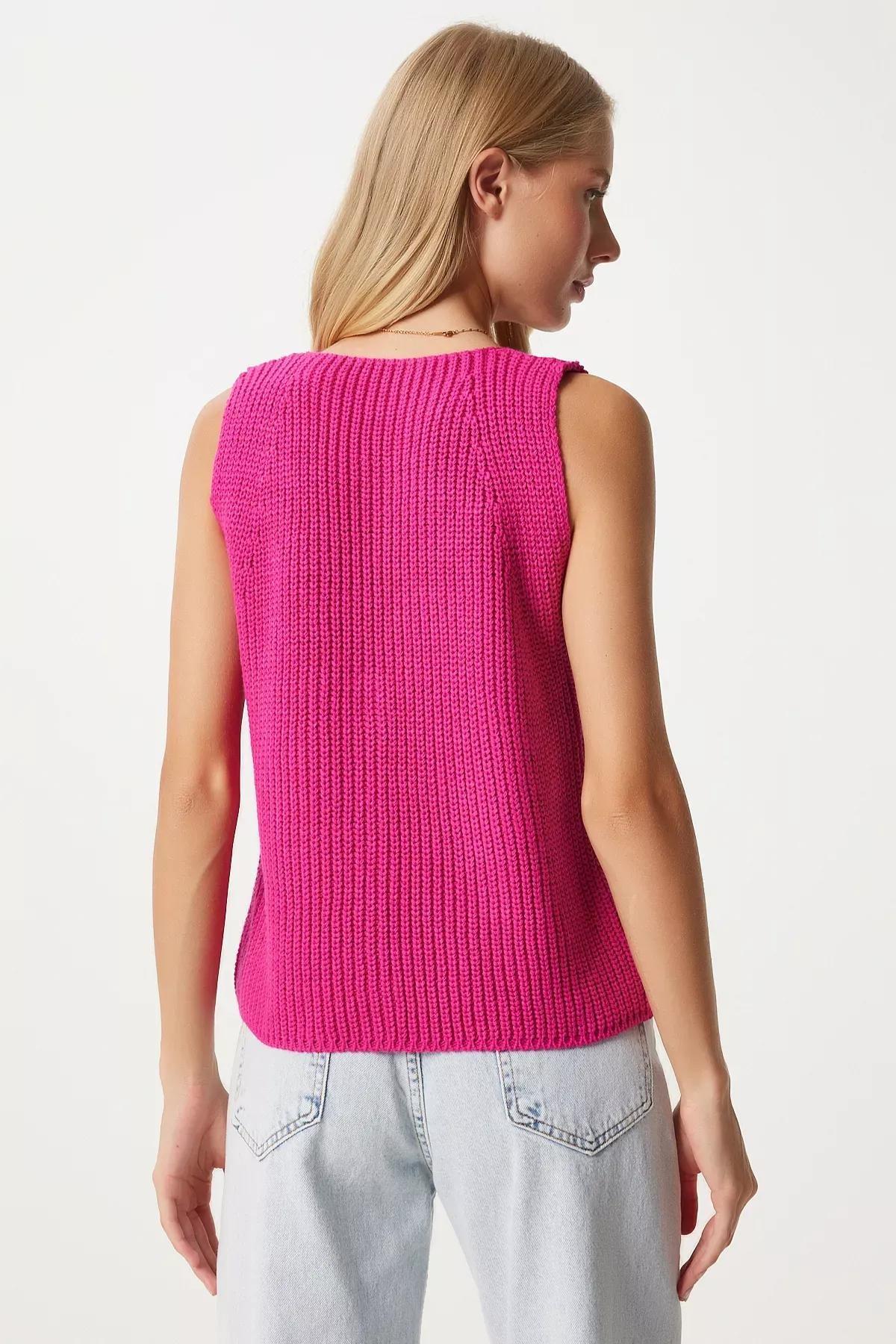 Pink V-Neck Knitwear Vest, Pink, large image number 3