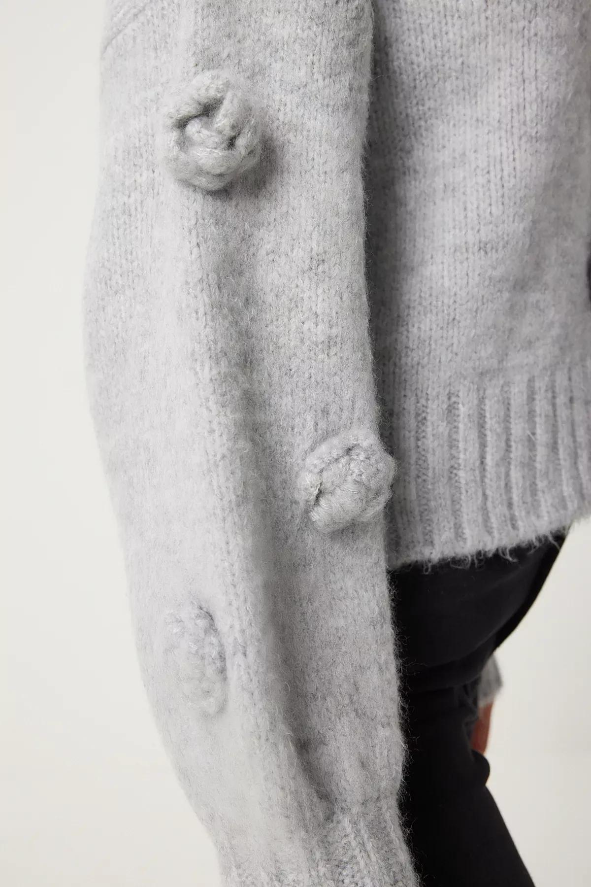 Grey Detailed Knitted Cardigan, Grey, large image number 3