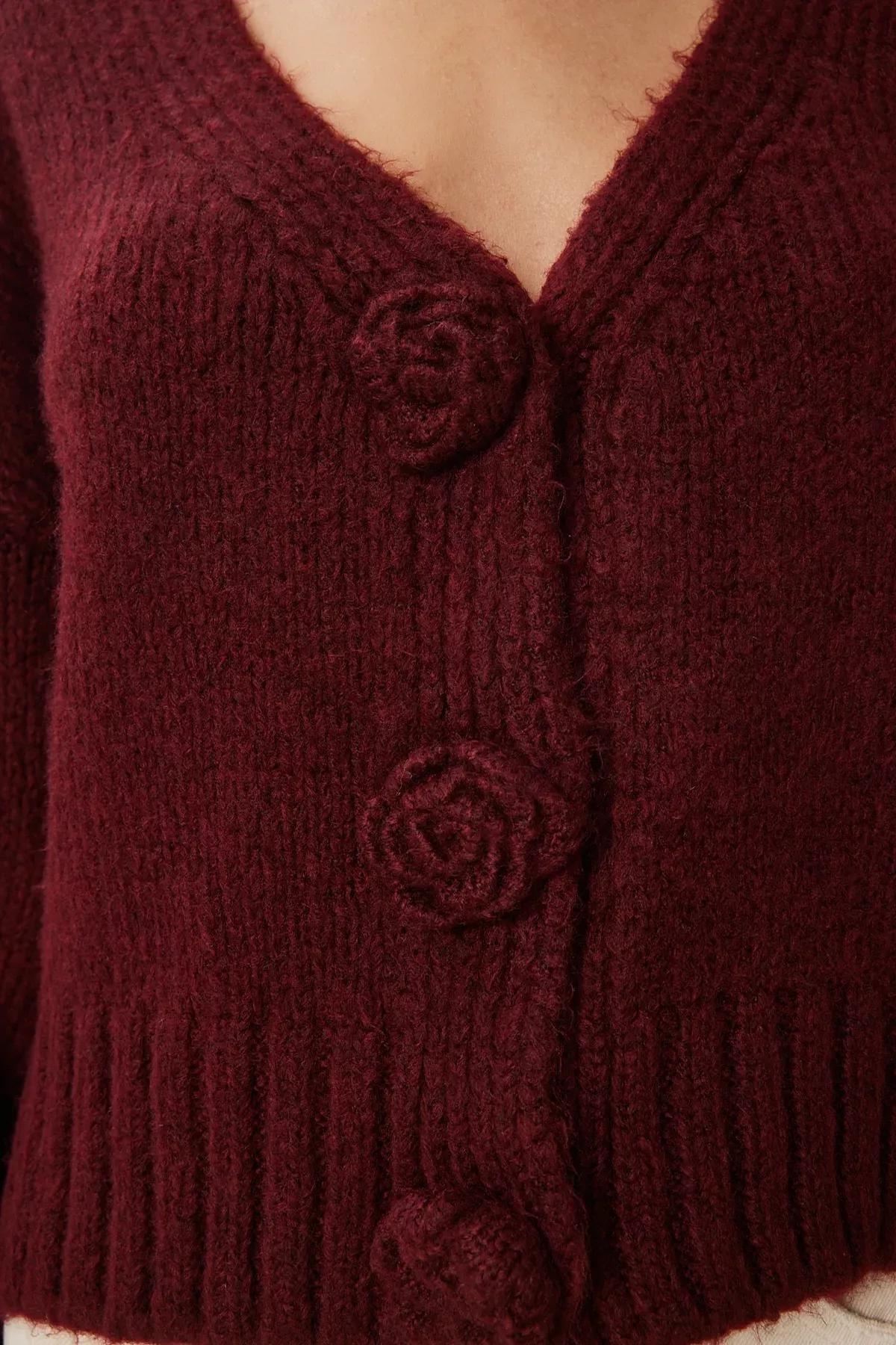 Burgundy Detailed Knitted Cardigan, C101_7277, large image number 3