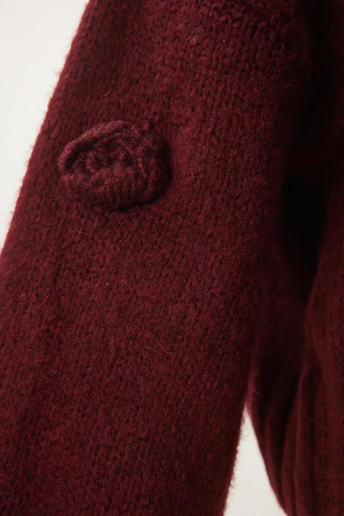 Burgundy Detailed Knitted Cardigan, C101_7277, large image number 4
