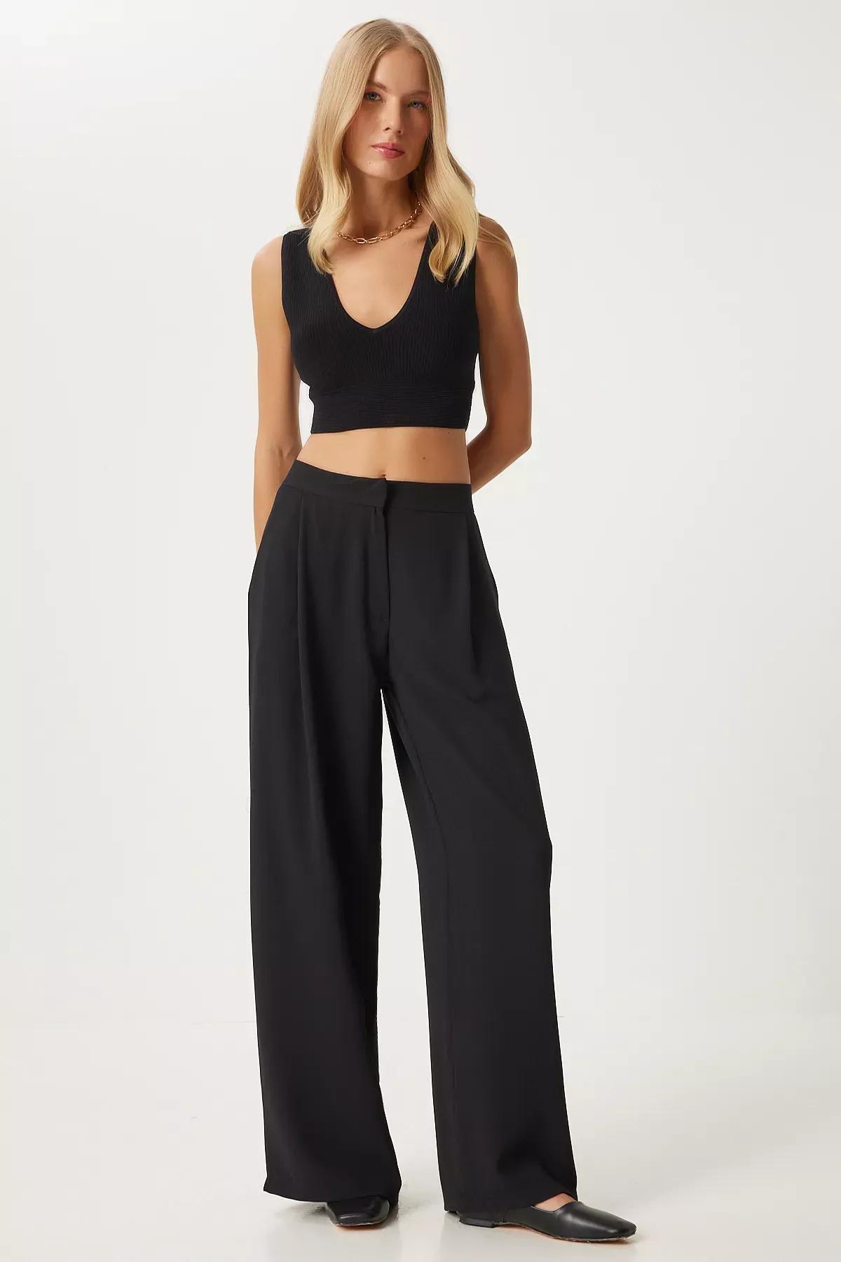 Black Pleated Palazzo Pants, , large image number 0