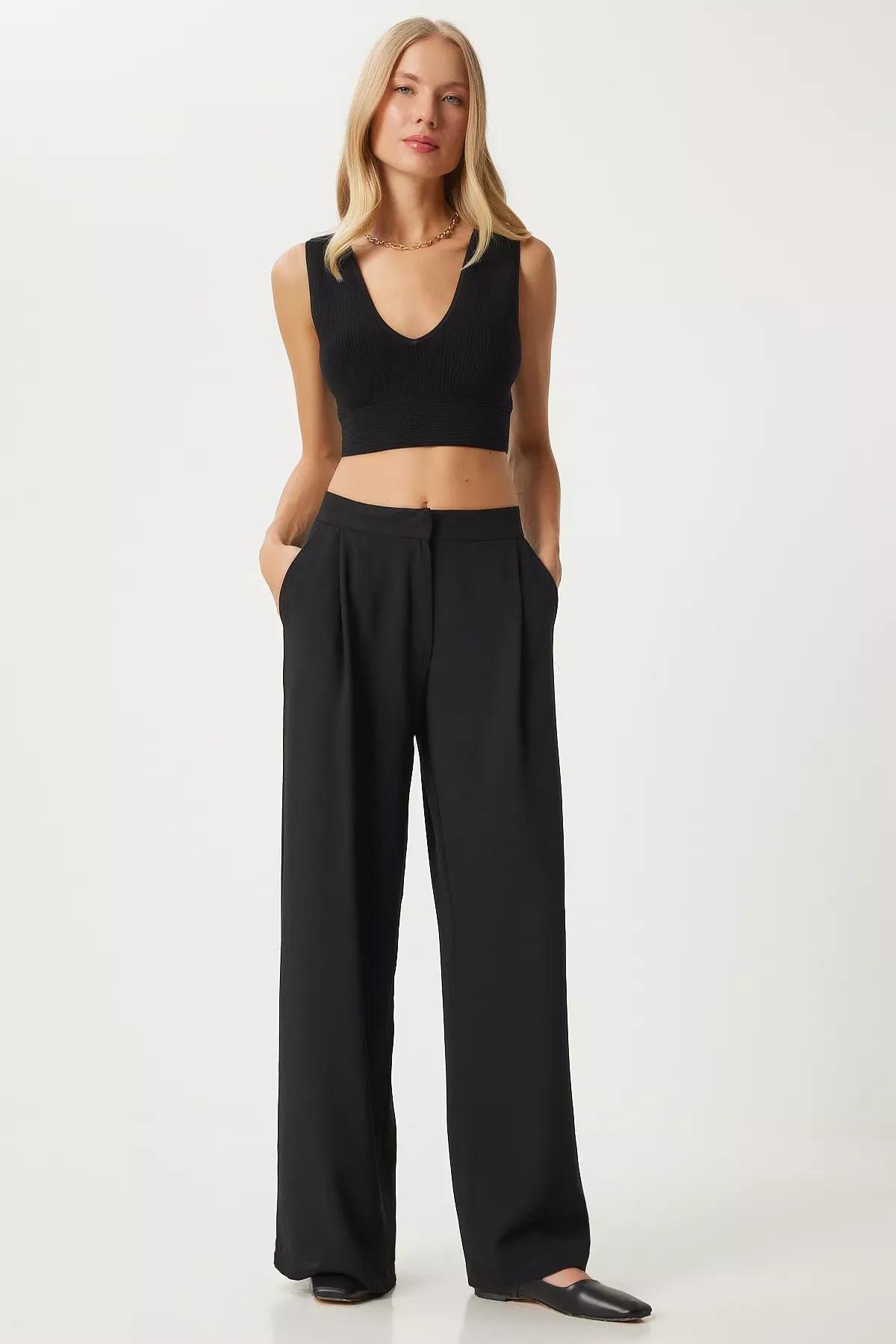 Black Pleated Palazzo Pants, , large image number 1