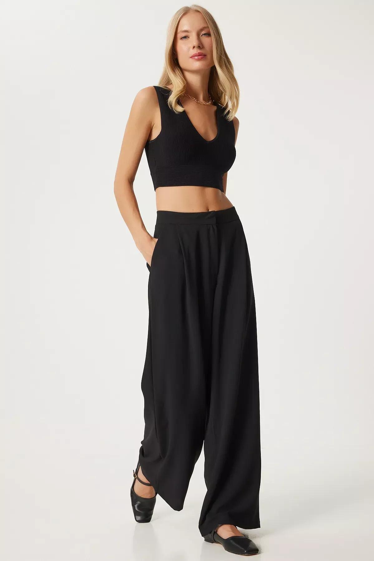 Black Pleated Palazzo Pants, , large image number 2