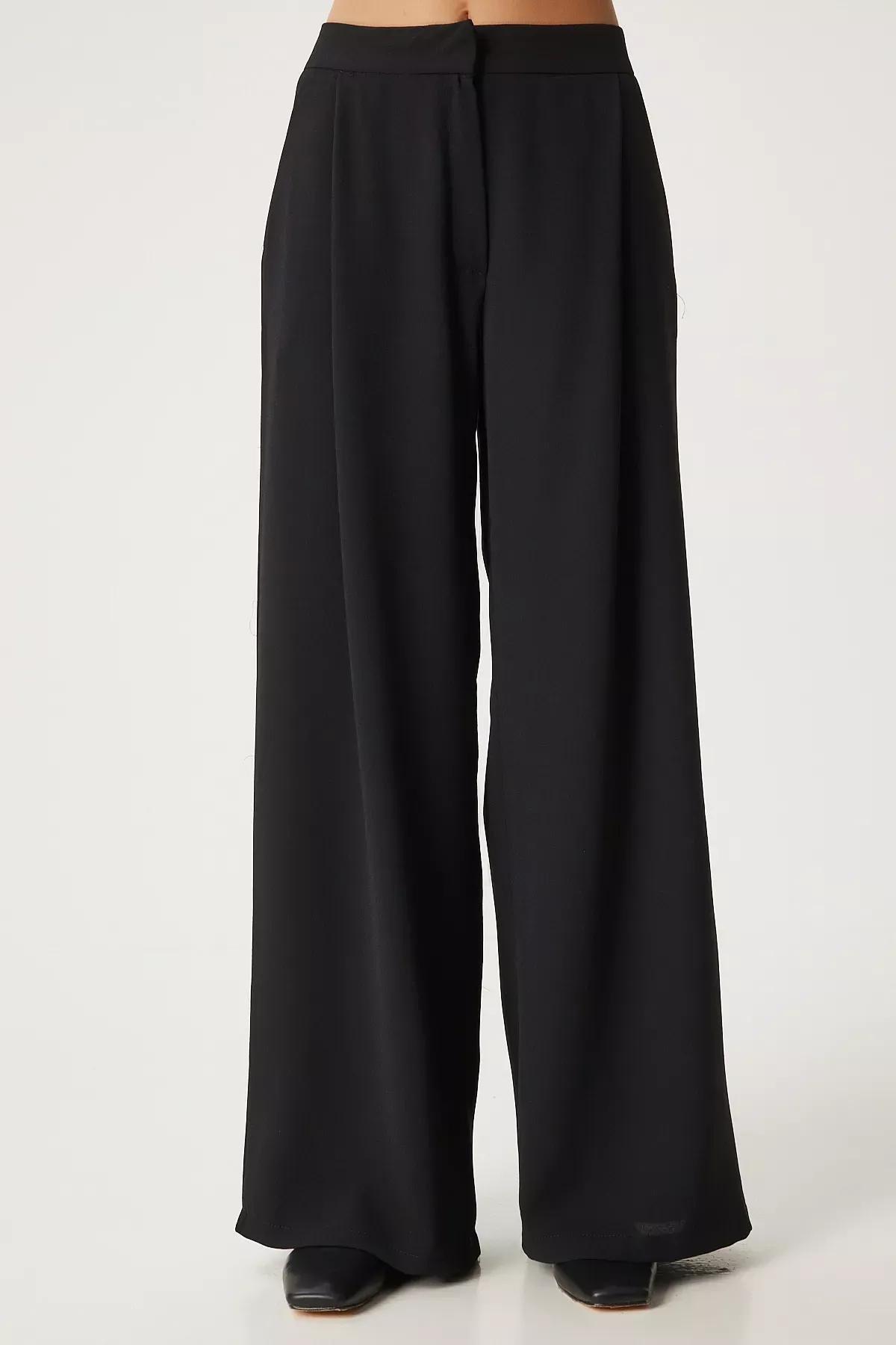 Black Pleated Palazzo Pants, , large image number 3