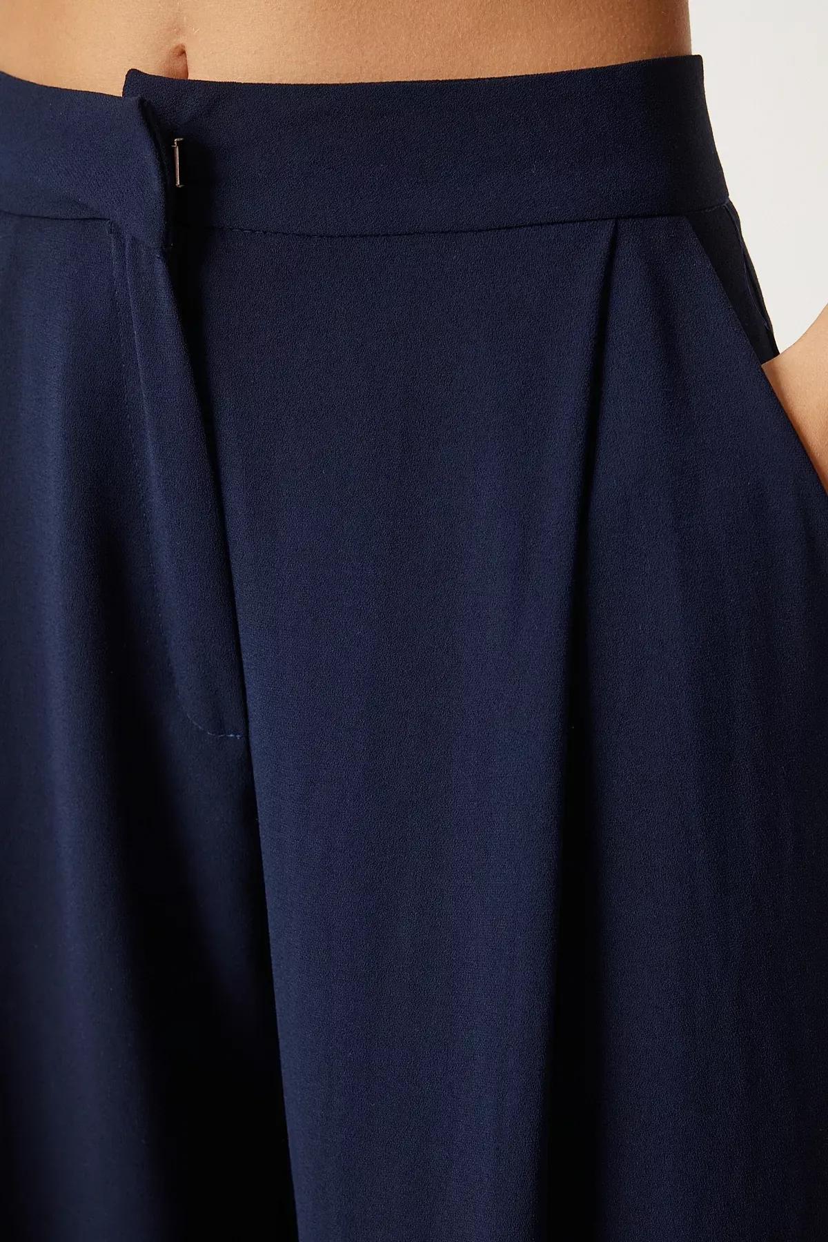 Navy Pleated Palazzo Trousers, , large image number 3