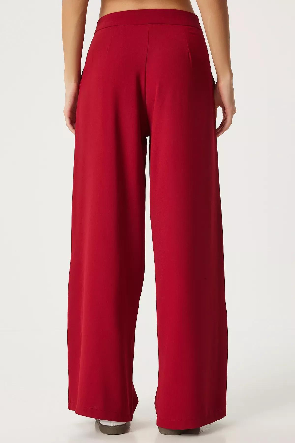 Red Pleated Woven Palazzo Pants, , large image number 4
