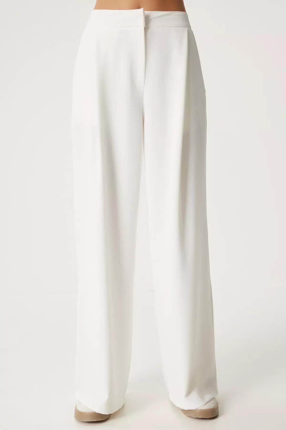 White Pleated Palazzo Pants, , large image number 3