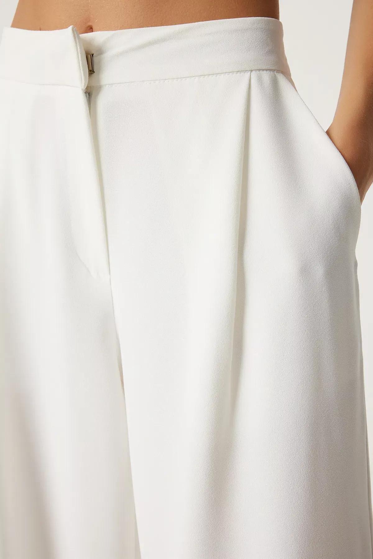 White Pleated Palazzo Pants, , large image number 4