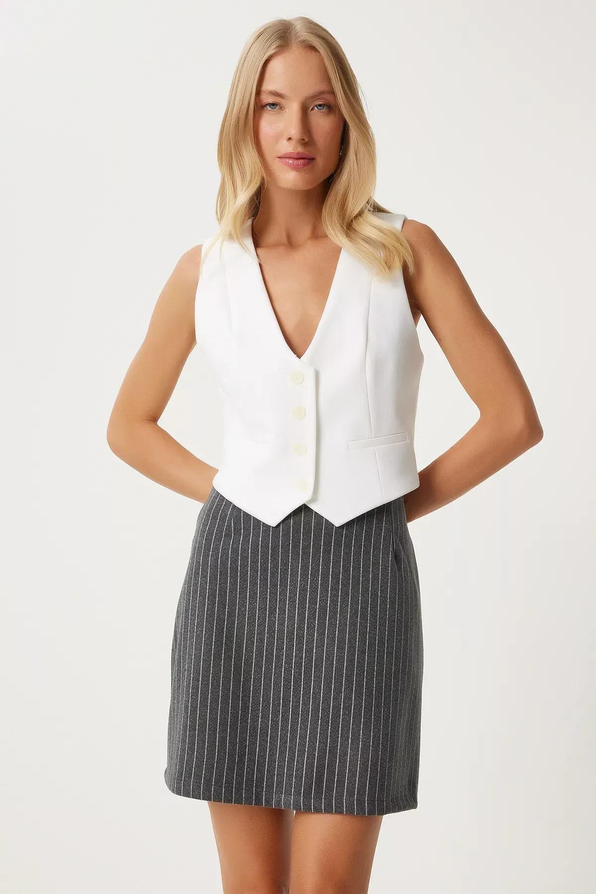 تنورة بقصة بينسل بخطوط رفيعة، رمادي, Grey, medium