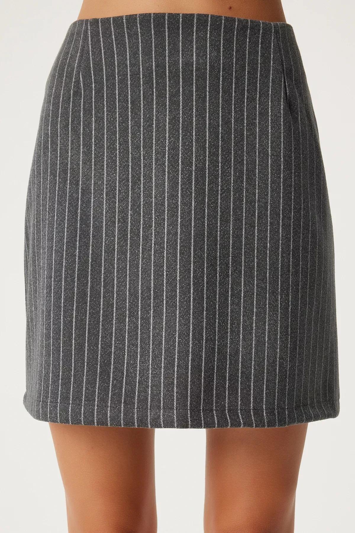 تنورة بقصة بينسل بخطوط رفيعة، رمادي, Grey, large image number 2