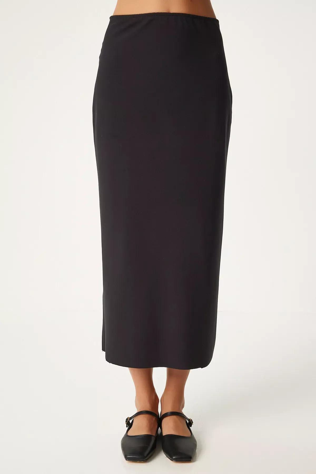 Black Slit Long Pencil Skirt, BLACK, large image number 3