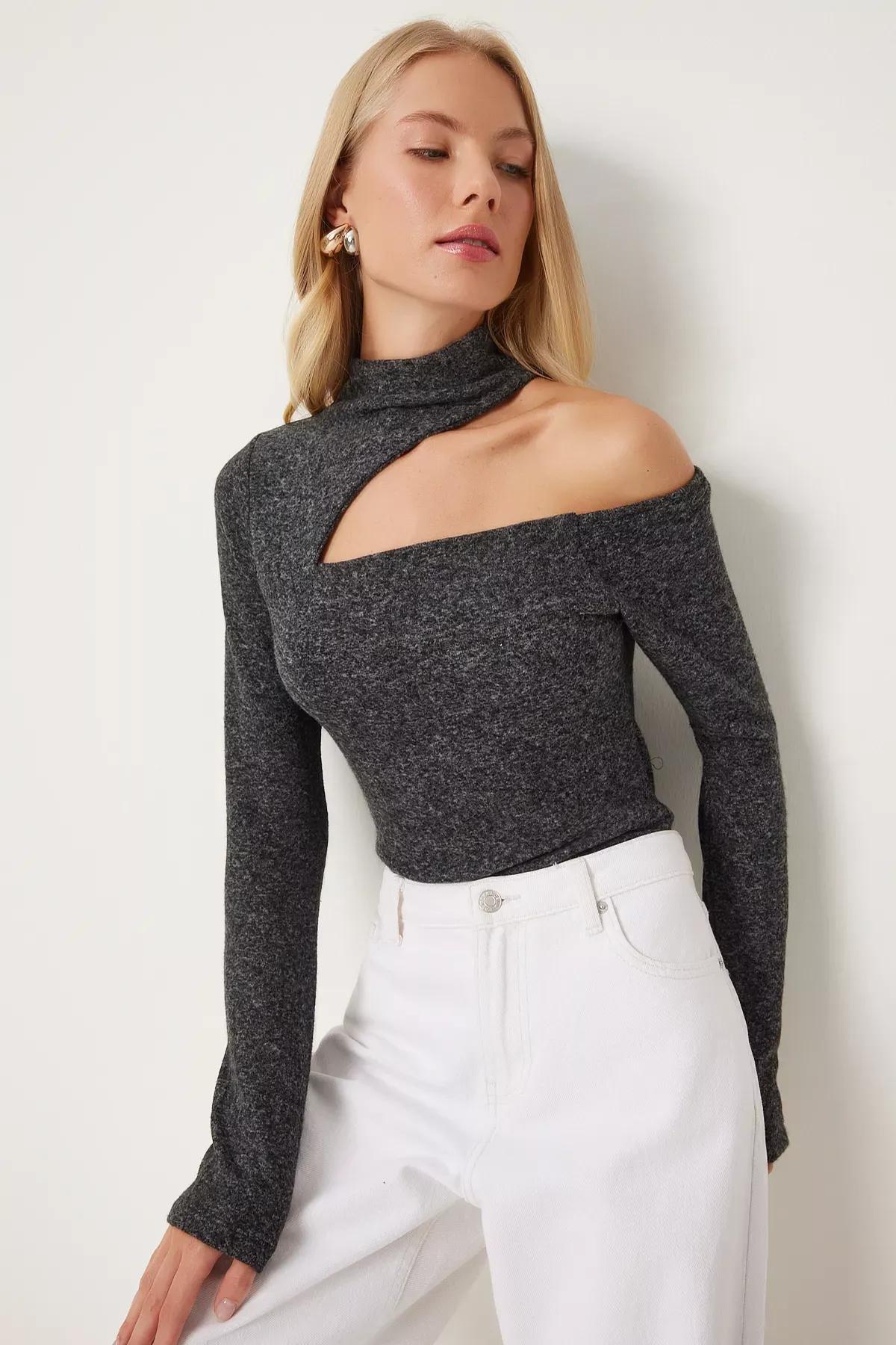 Grey Cut Out Knitted Bodysuit, , large image number 2