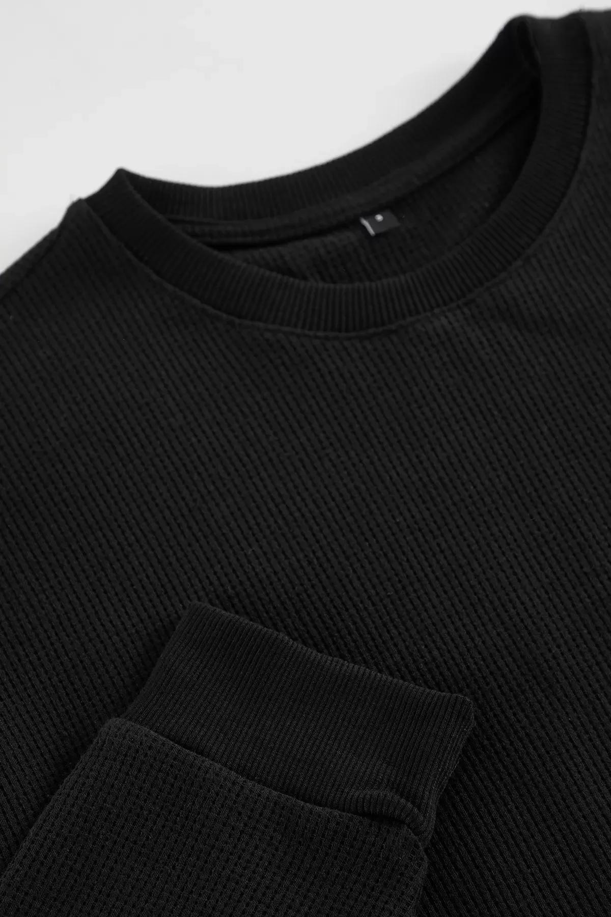 Black Oversize Crew Neck Sweatshirt, BLACK, medium