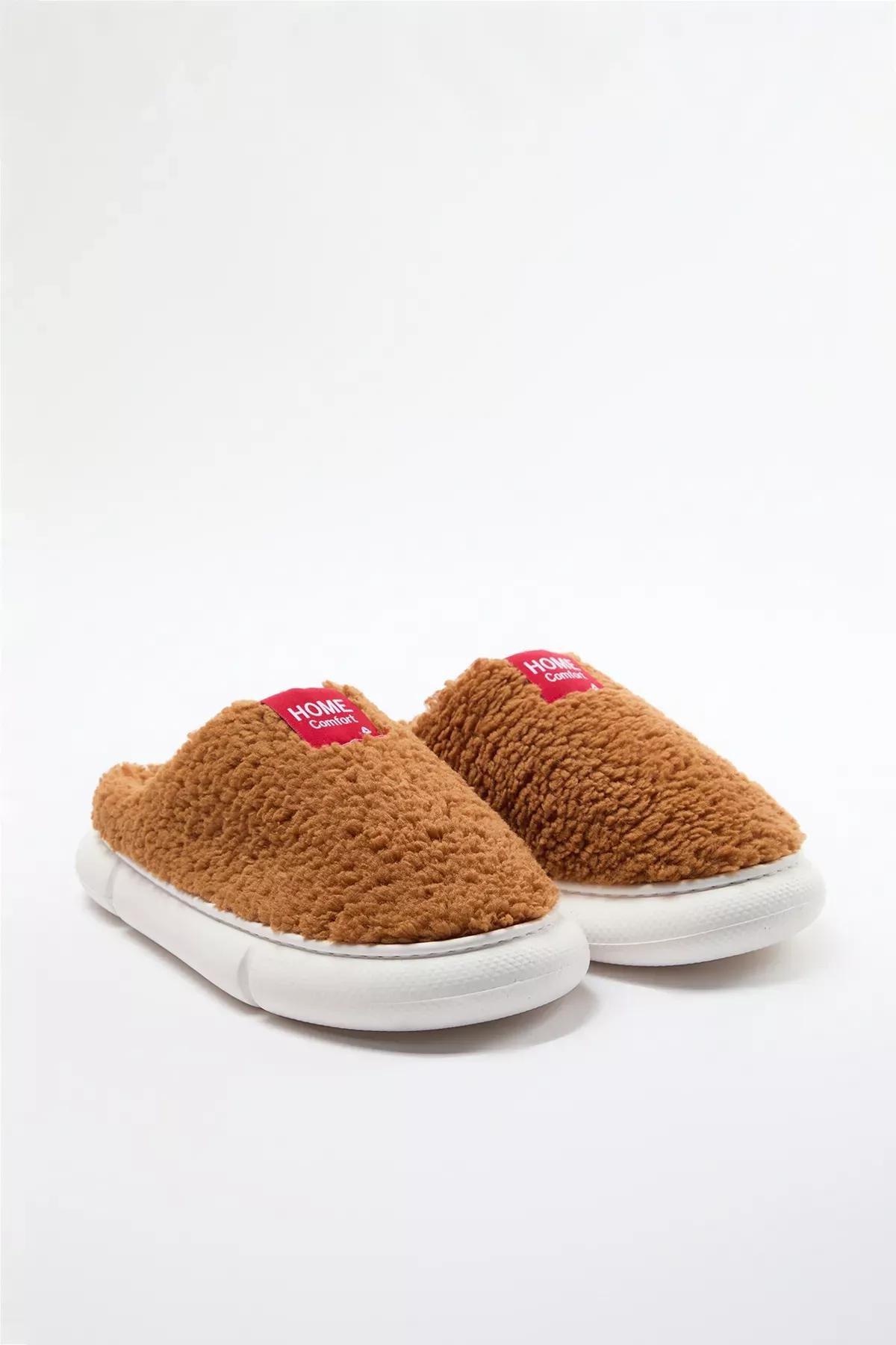 Brown Woven Label Detailed Slippers, , large image number 1