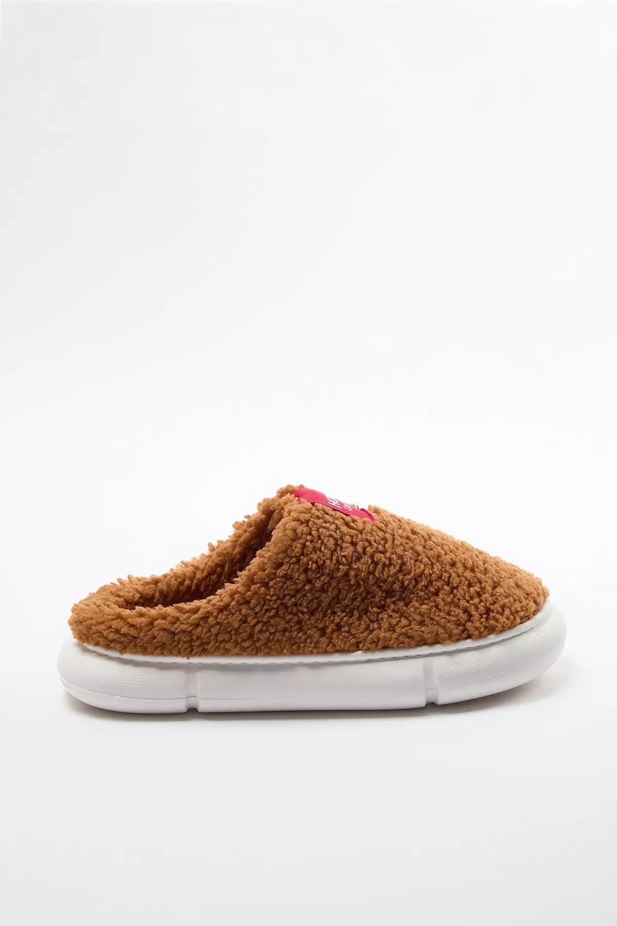 Brown Woven Label Detailed Slippers, , large image number 3