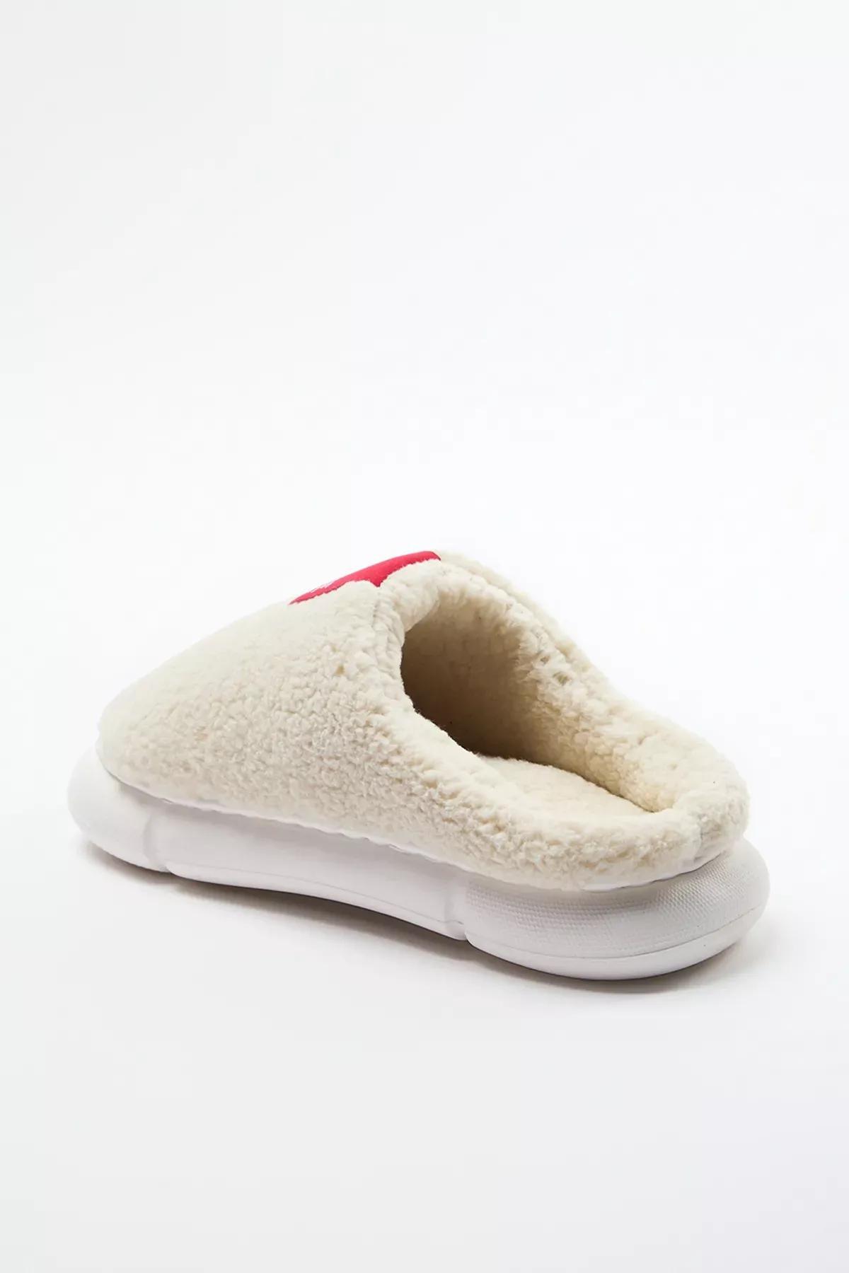 Beige Plush Woven Label Slippers, , large image number 4