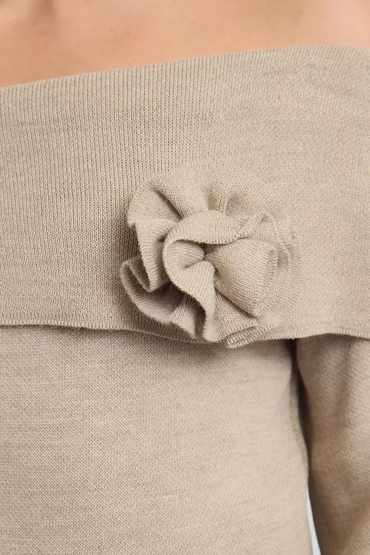 Red Detailed Knitted Sweater, Mink, large image number 3