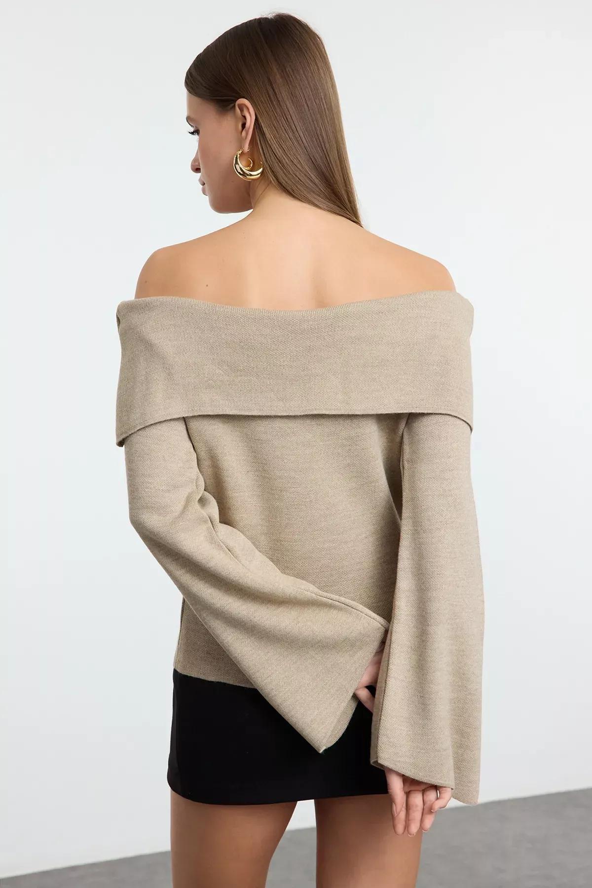 Red Detailed Knitted Sweater, Mink, large image number 4