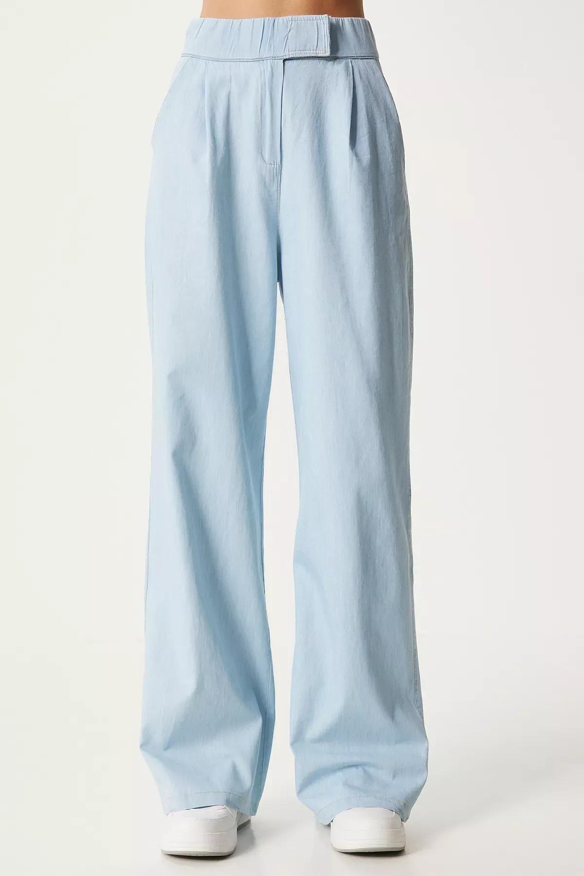 Blue Velcro Palazzo Knit Pants, , large image number 2
