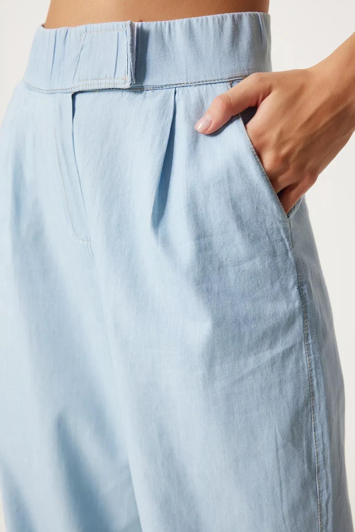Blue Velcro Palazzo Knit Pants, , large image number 3