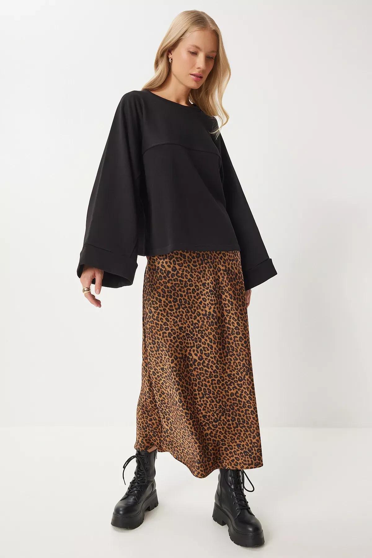Black Wide Sleeve Oversized Knitted Sweatshirt, , large image number 2