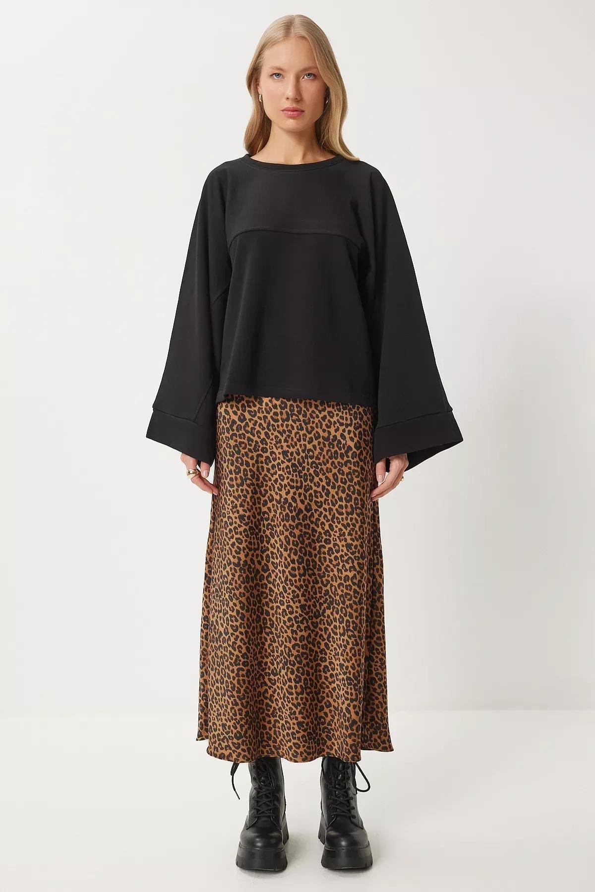Black Wide Sleeve Oversized Knitted Sweatshirt, , large image number 3